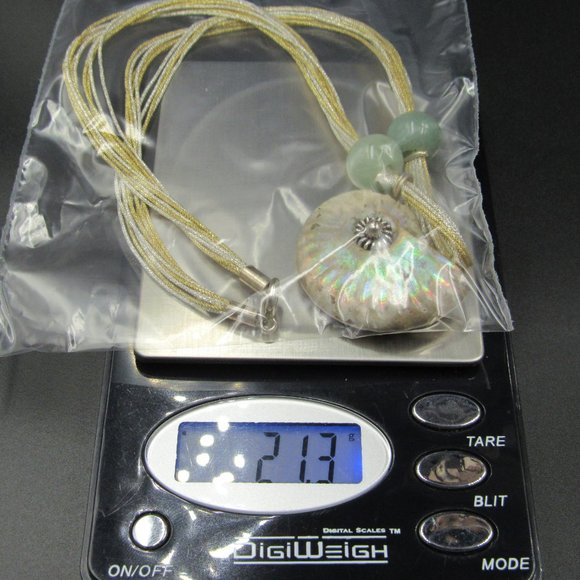 18" Sterling Silver Fossil & Jade Orb Necklace - Picture 6 of 6